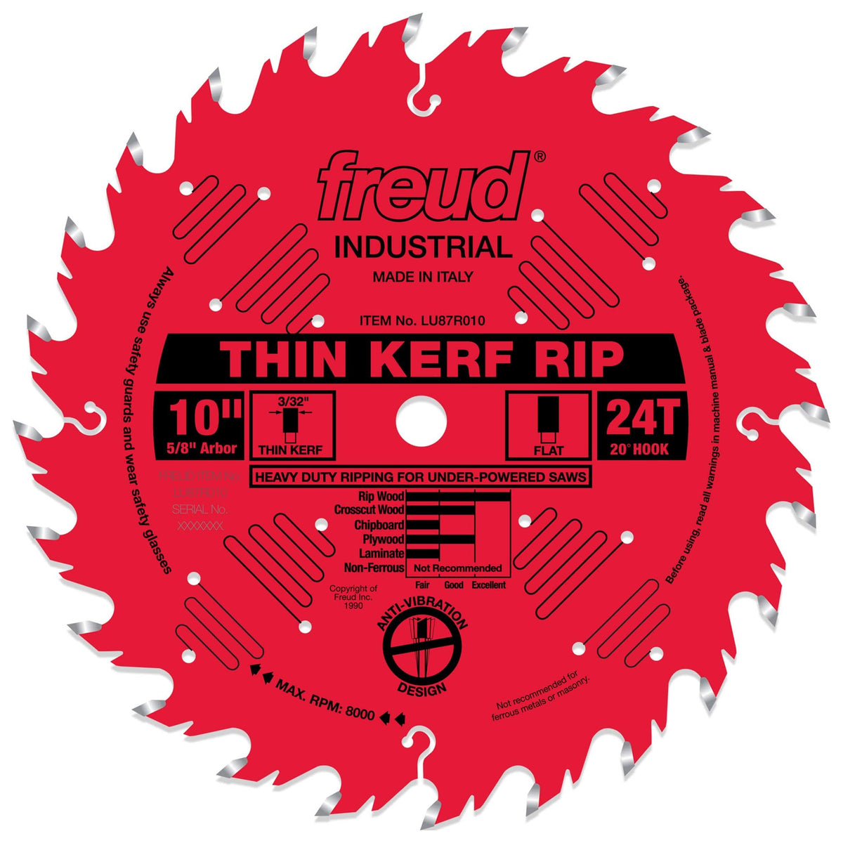 LU87R010 Circular Saw Blade 10" x 5/8" Bore x 24 Tooth Flat Top Thin Kerf