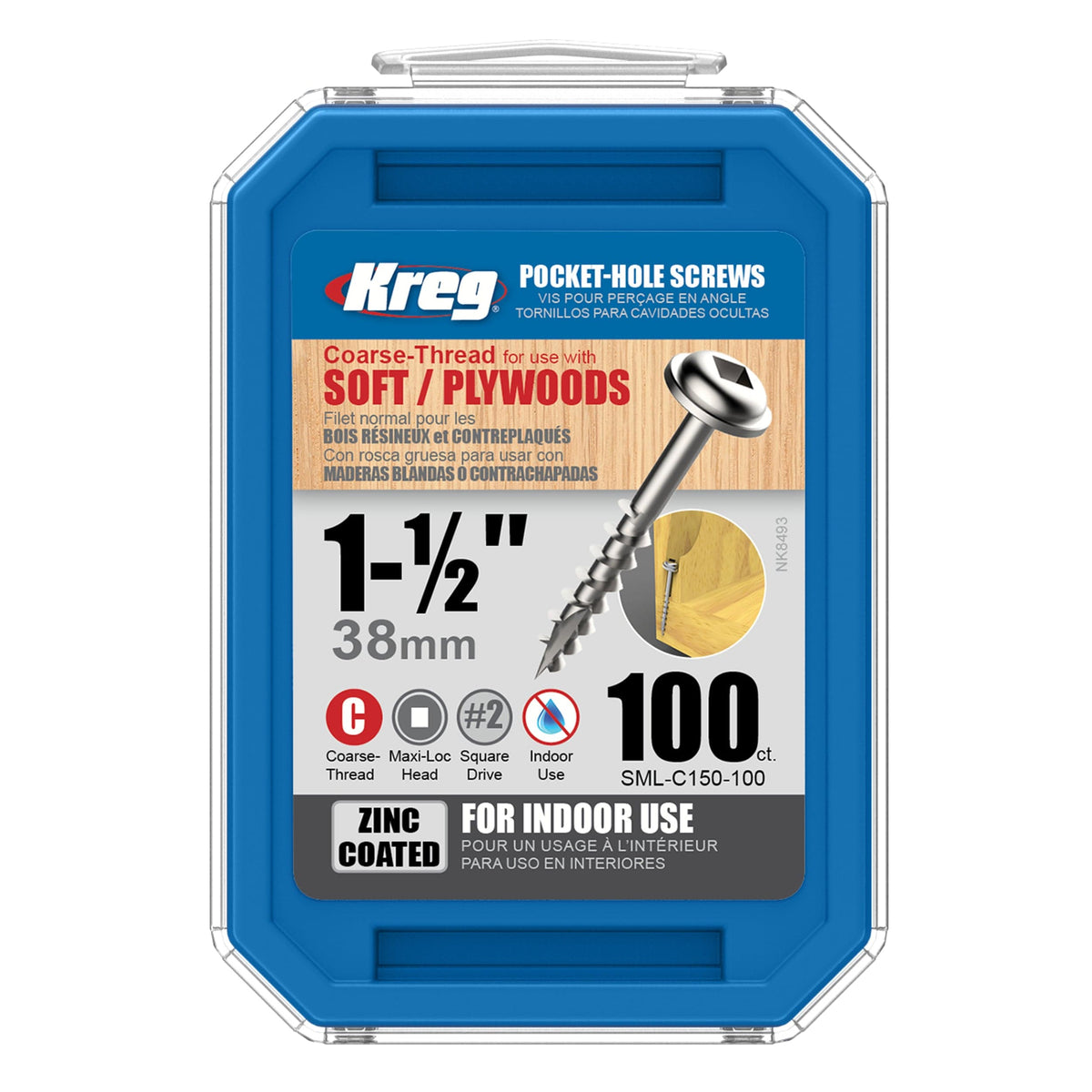 Pocket Hole Screw - #8 Coarse - Square Drive - Washer Head - Zinc