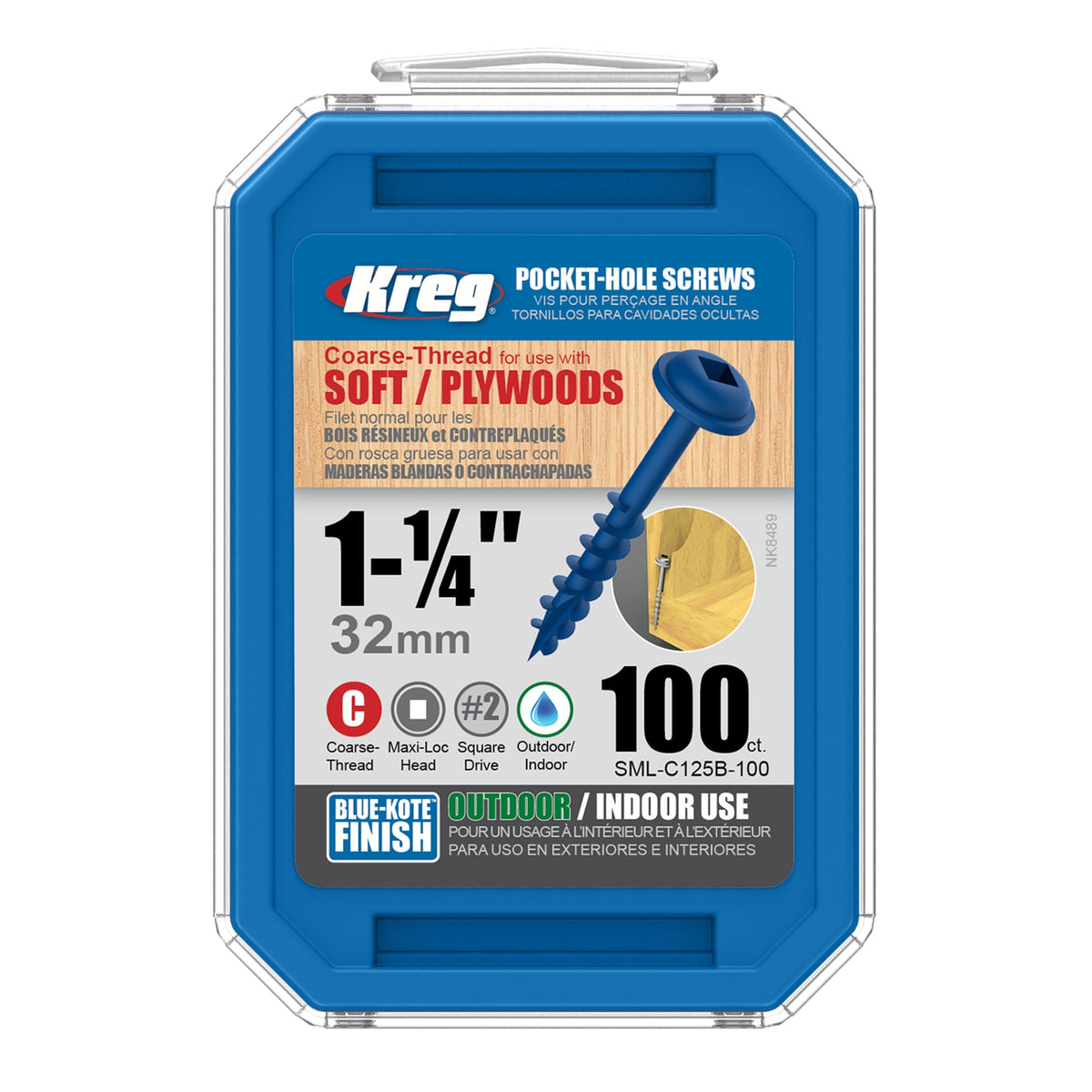 Pocket Hole Screw - #8 Coarse - Square Drive - Washer Head - Blue-Kote