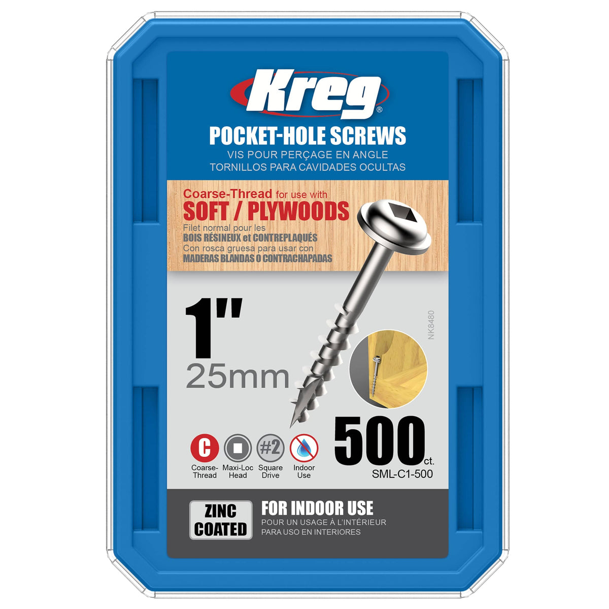 Pocket Hole Screw - #8 Coarse - Square Drive - Washer Head - Zinc