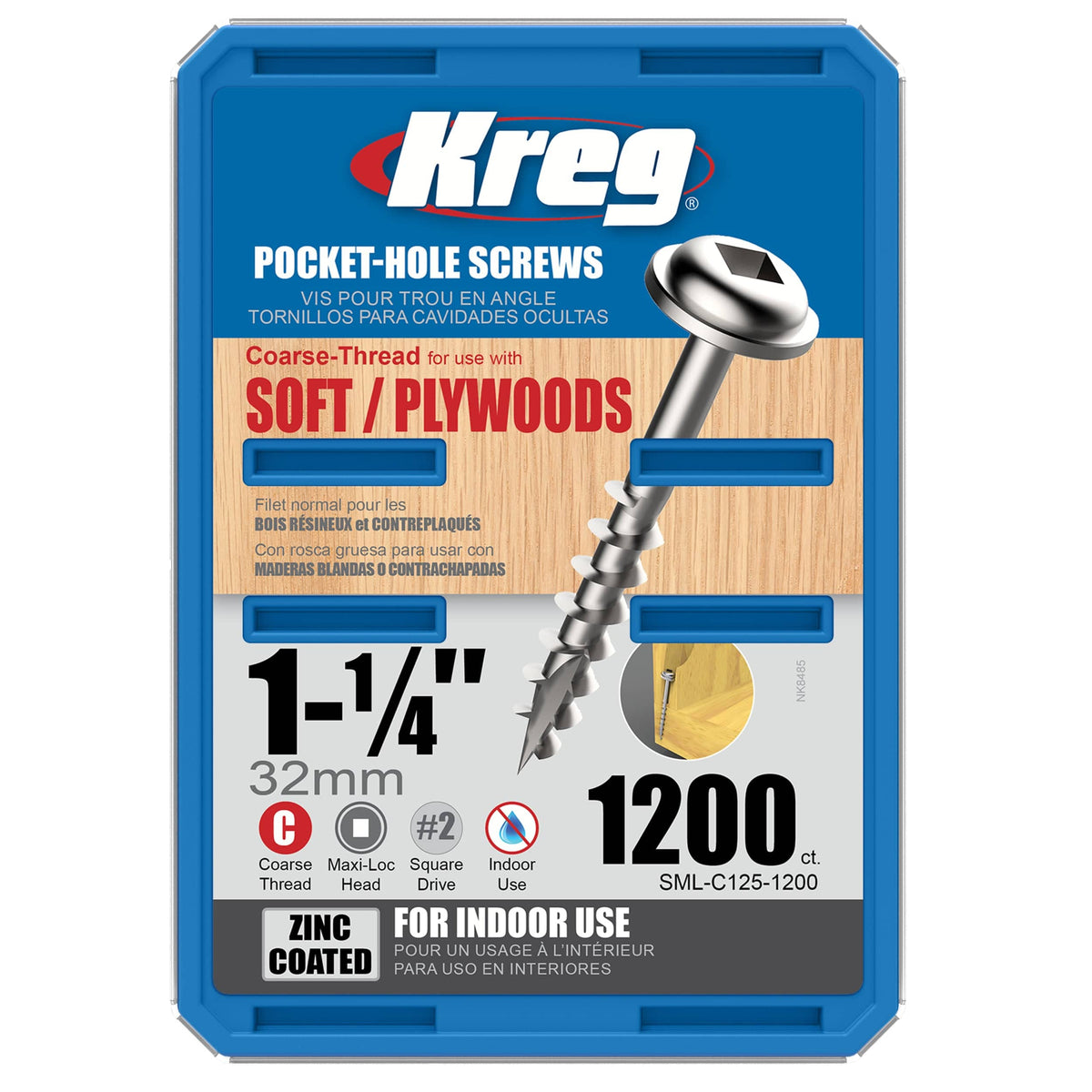 Pocket Hole Screw - #8 Coarse - Square Drive - Washer Head - Zinc