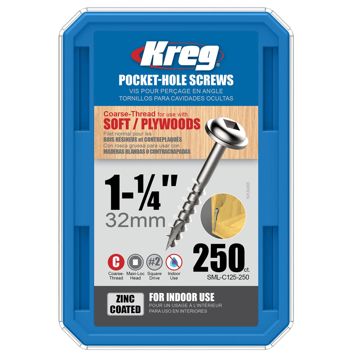 Pocket Hole Screw - #8 Coarse - Square Drive - Washer Head - Zinc
