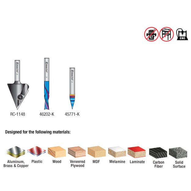 CNC Sign Making Router Bit Set - 1/4" SH