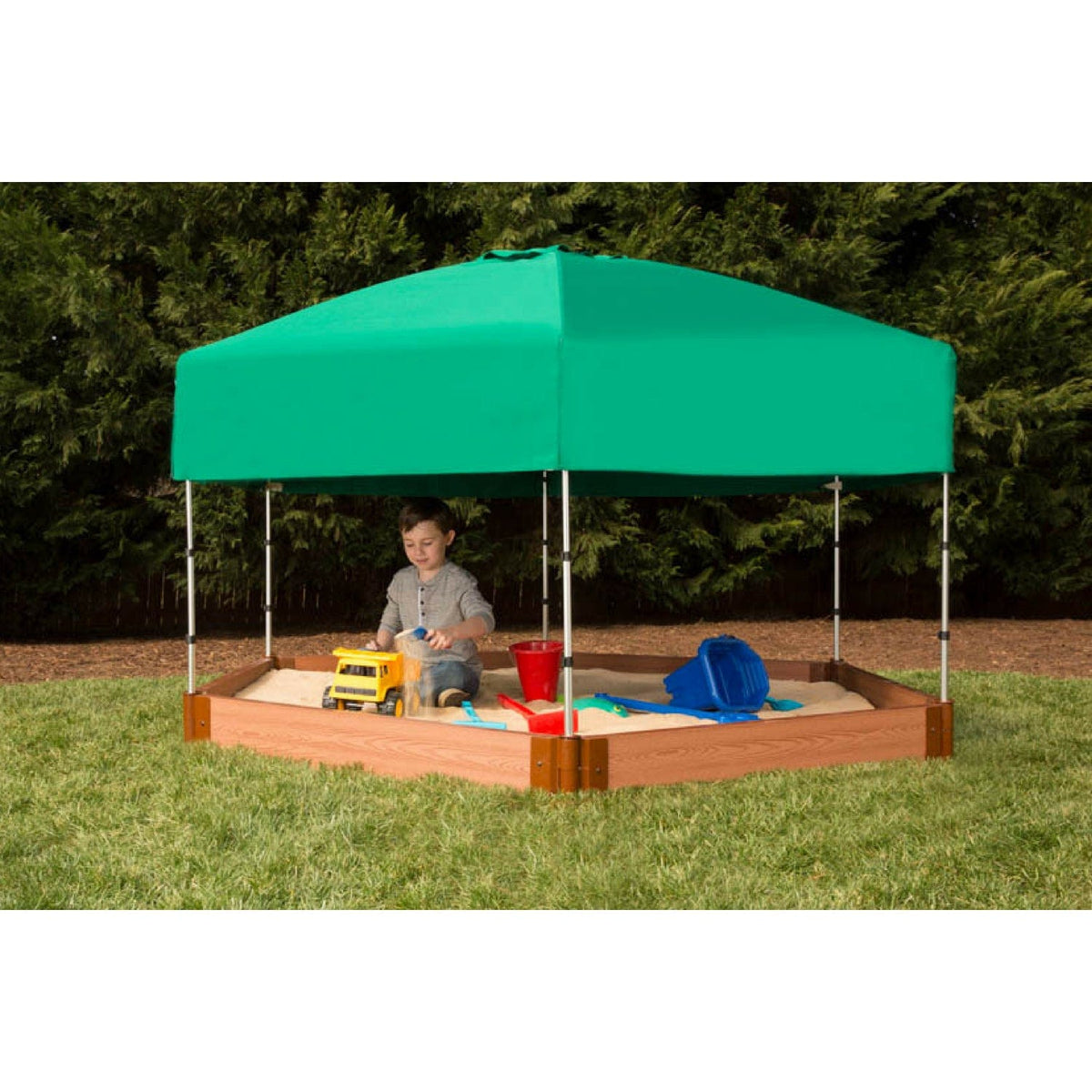 Classic Sienna 7' x 8' x 5.5 " Composite Hexagon Sandbox Kit with Telescoping Canopy/Cover - 2" profile