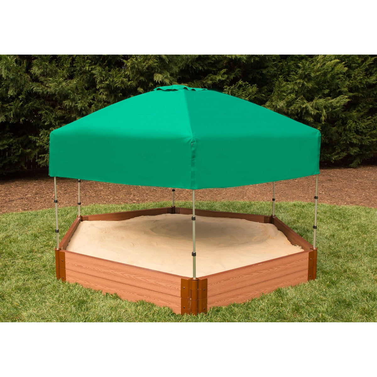 Classic Sienna 7' x 8' x 11" Composite Hexagon Sandbox Kit with Telescoping Canopy/Cover - 2" profile