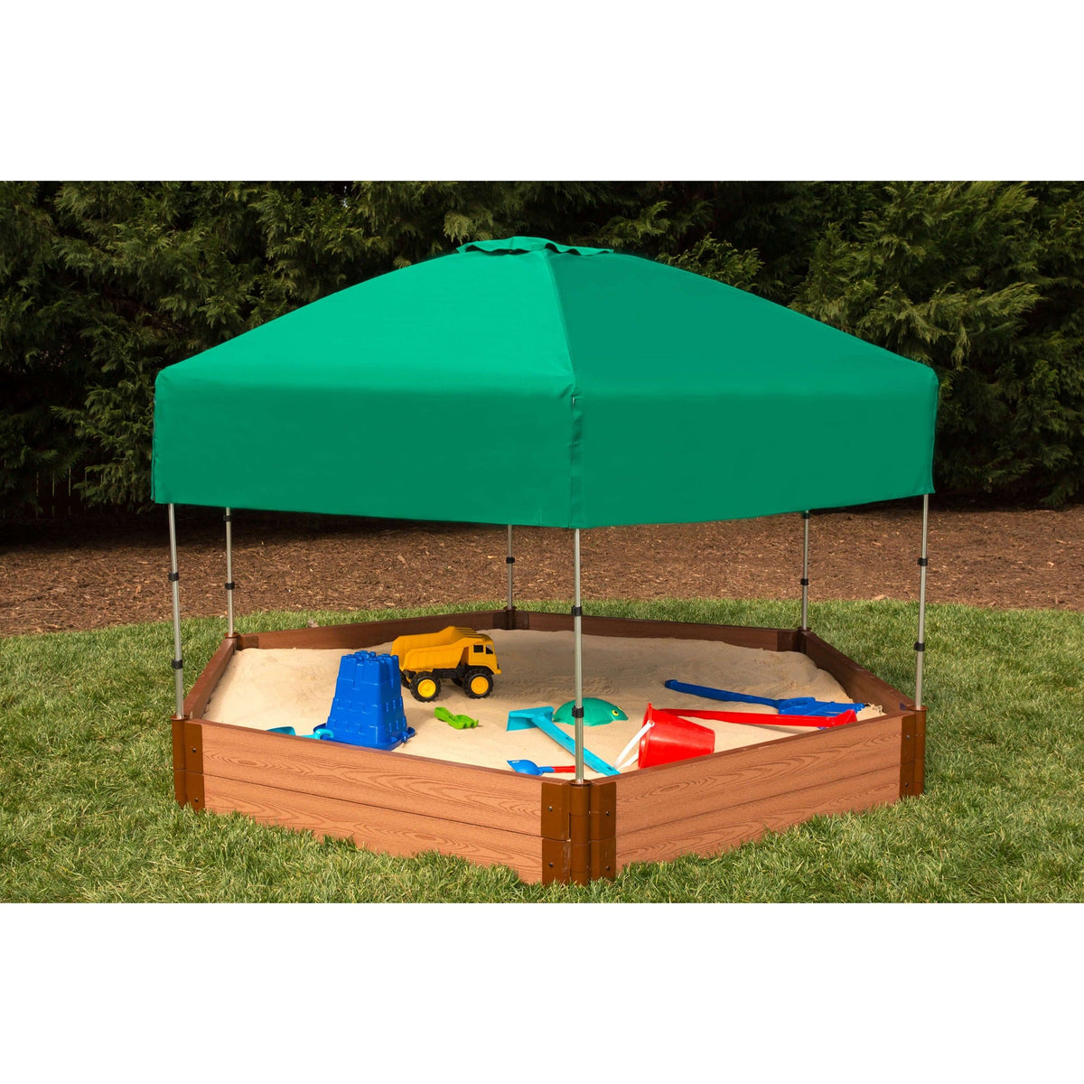 Classic Sienna 7' x 8' x 11" Composite Hexagon Sandbox Kit with Telescoping Canopy/Cover - 2" profile
