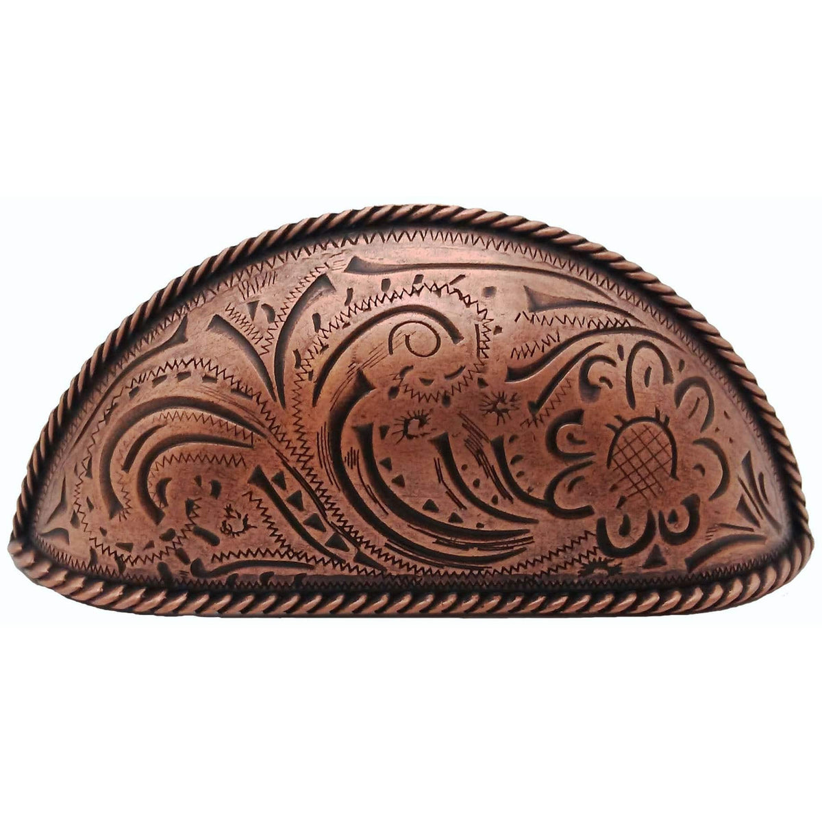 Engraved Flower Cup Pull, Copper Oxide