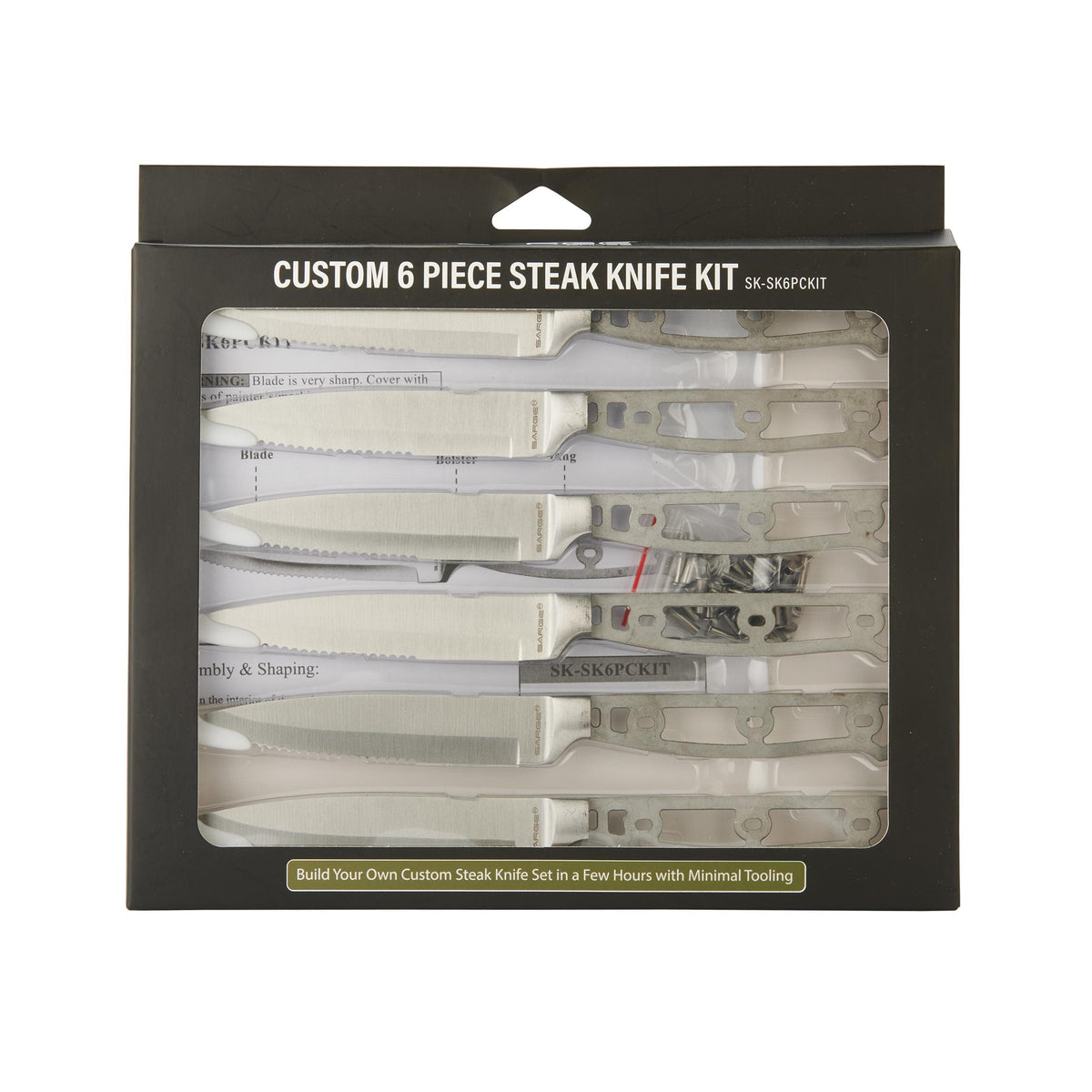 Steak Knife Set for Cutting Steak and Other Meats - 9-3/16" - SS - Unfinished Kit - 6 Piece