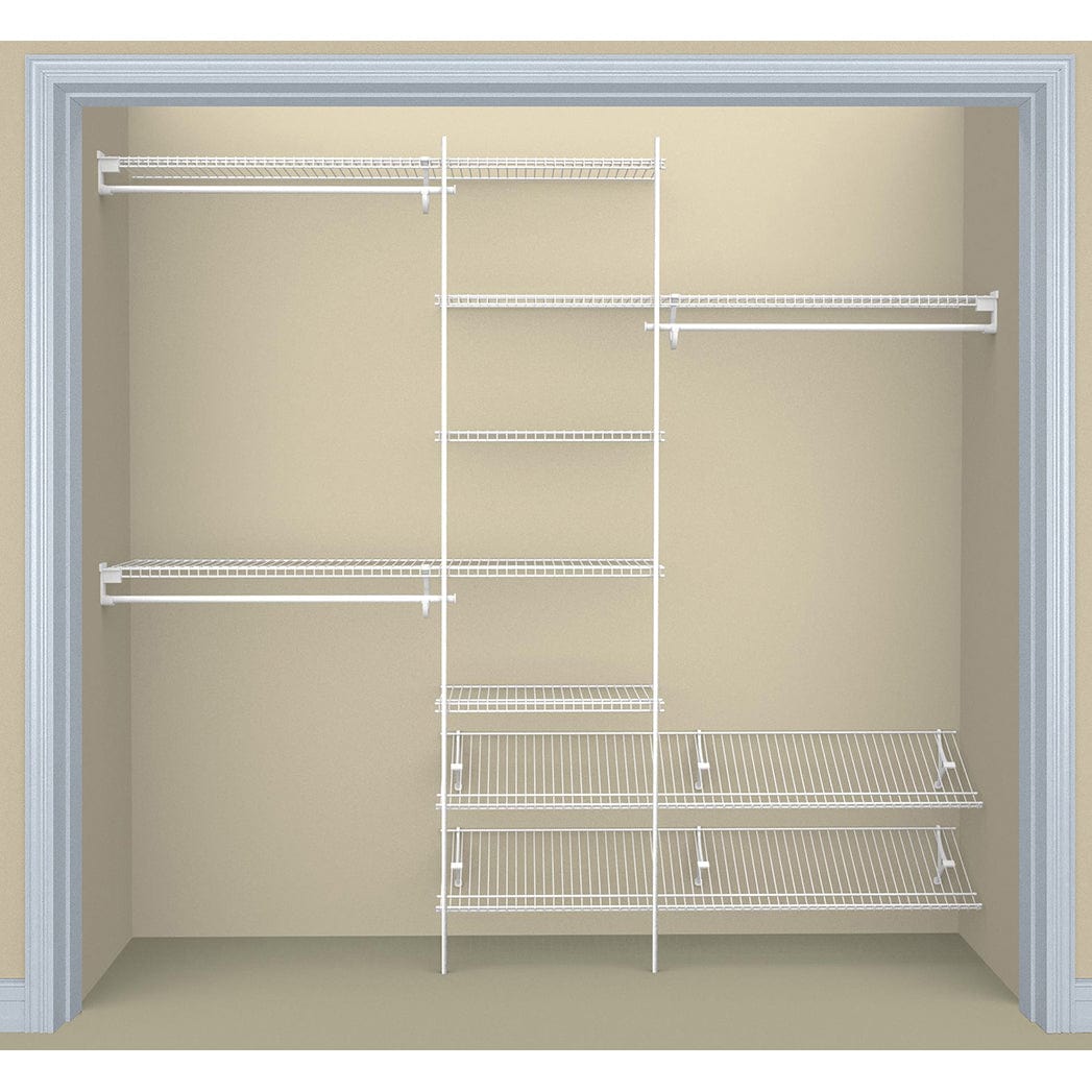 SuperSlide Closet Organizer Kit with Shoe Shelf 5' - 8' W Fixed Mount, White
