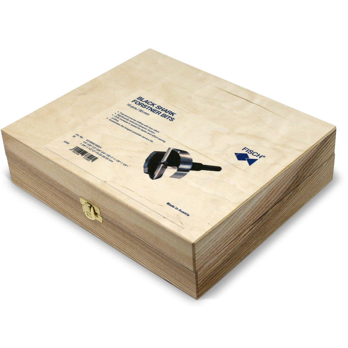 Black Shark Forstner Bit Set In Wooden Box - Imperial and Metric - 16 Piece