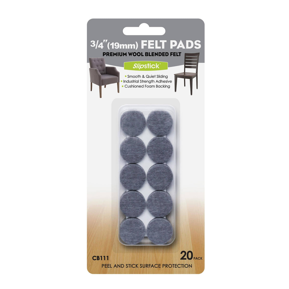 Heavy Duty Self Stick Felt Pads - 3/4" - Round - 20 Piece