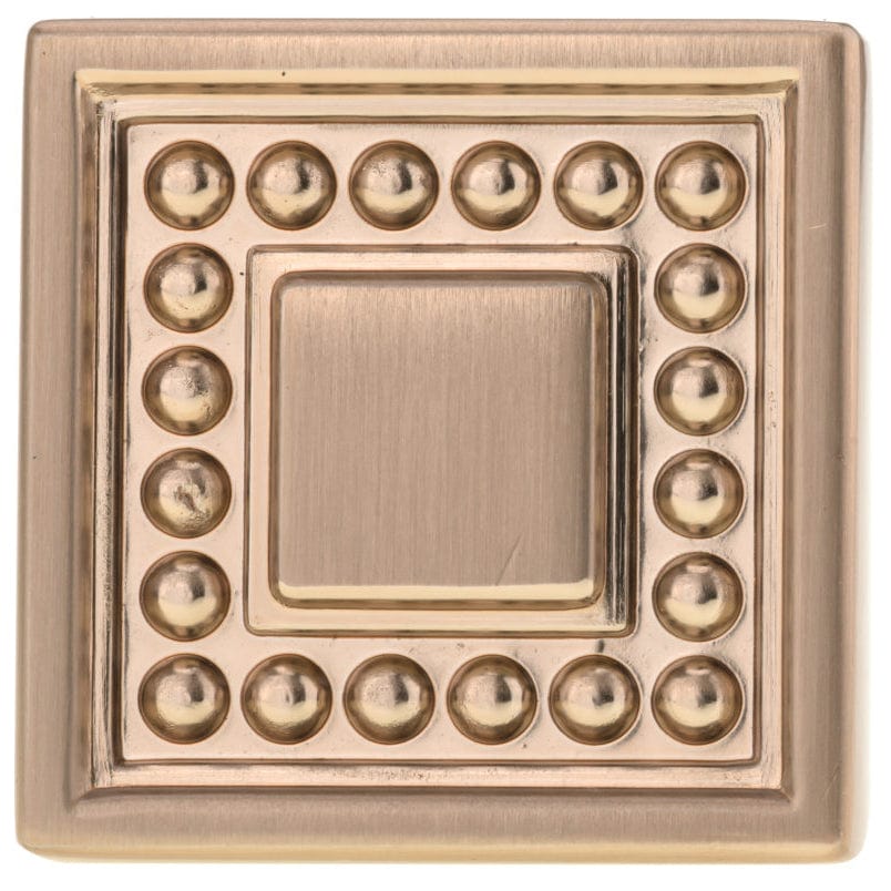 Transitional Beaded Square Knob - 1-5/16" x 1-5/16" - Champagne Bronze