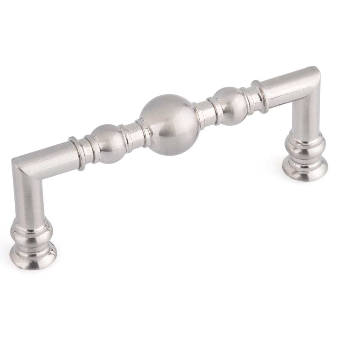 Traditional Metal Pull with Beads and Rings on Handle - 3-3/4" Center-to-Center - 4-3/8" OL - Brushed Nickel