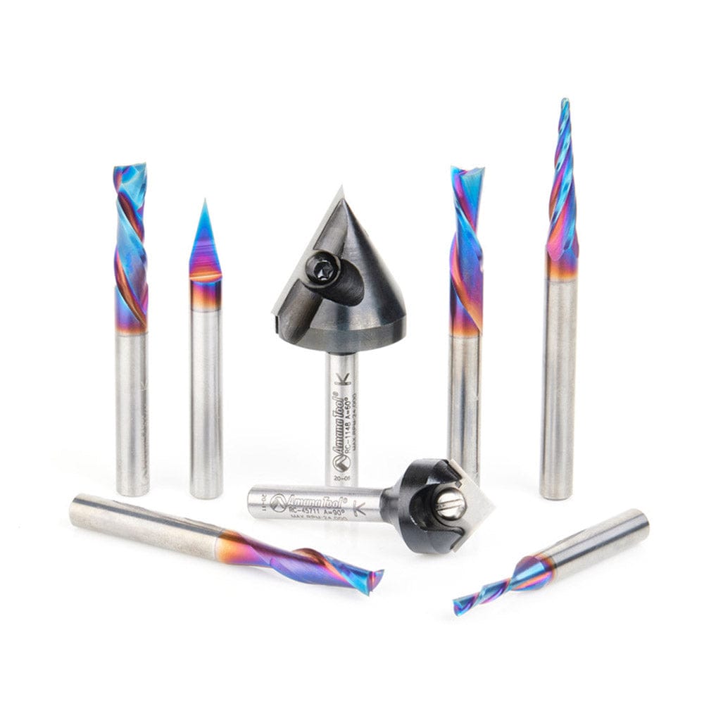 AMS-257 8-piece Spektra Industrial CNC General Purpose Router Bit Set 1/4" SH with Case