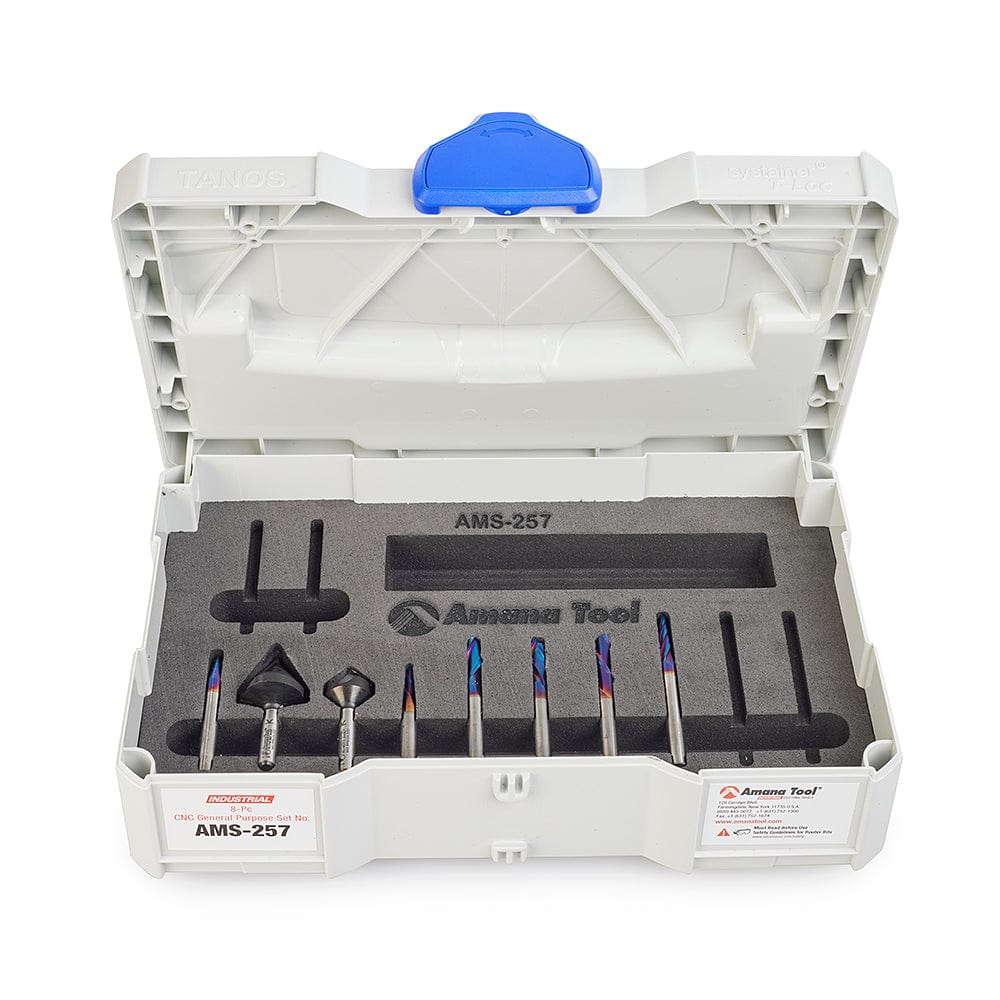 AMS-257 8-piece Spektra Industrial CNC General Purpose Router Bit Set 1/4" SH with Case