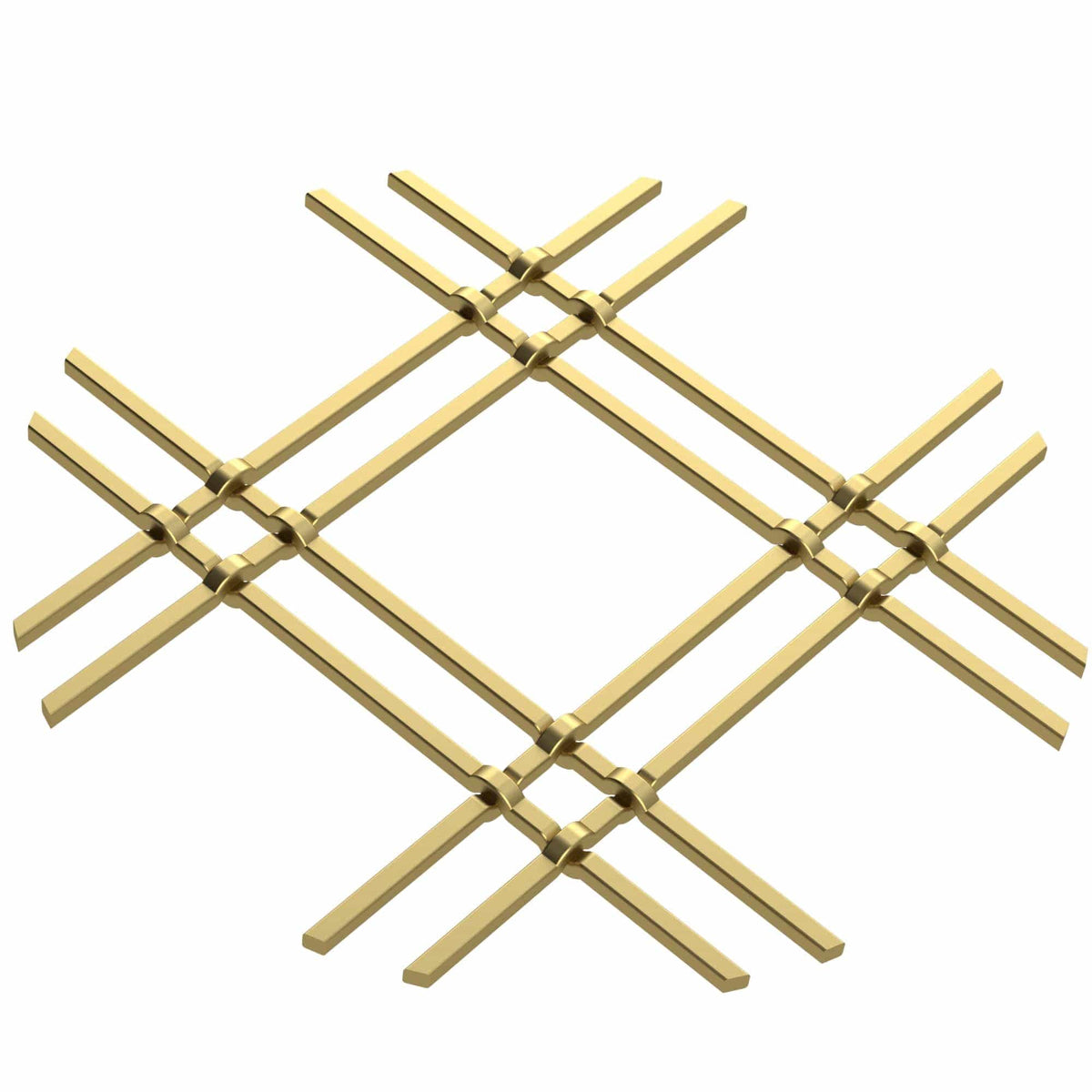 1" Flat Double Diamond Decorative Grille - Satin Brass, 36" W x 48" L Sheet