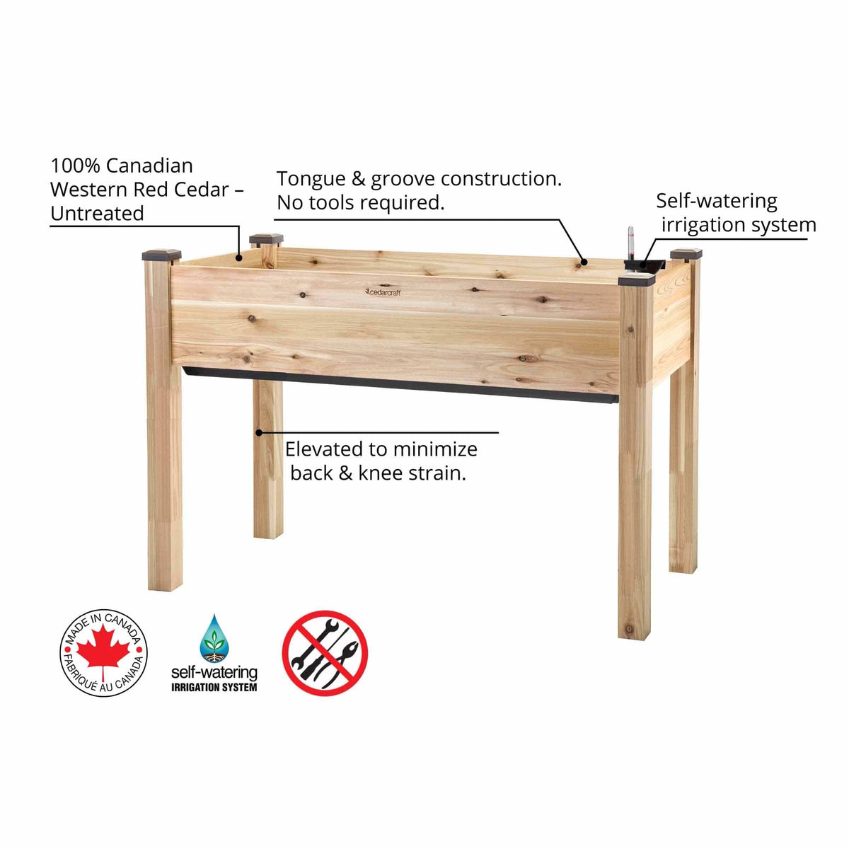 Self-Watering Elevated Cedar Planter 23” x 49” x 30" H