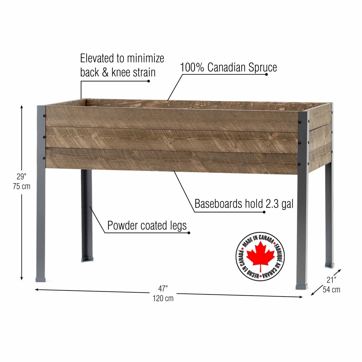 Elevated Planter 21" X 47" X 30"H Brown