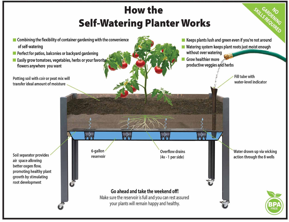 CedarCraft Self-Watering Elevated Planter (21" x 47" x 32"H) Brown