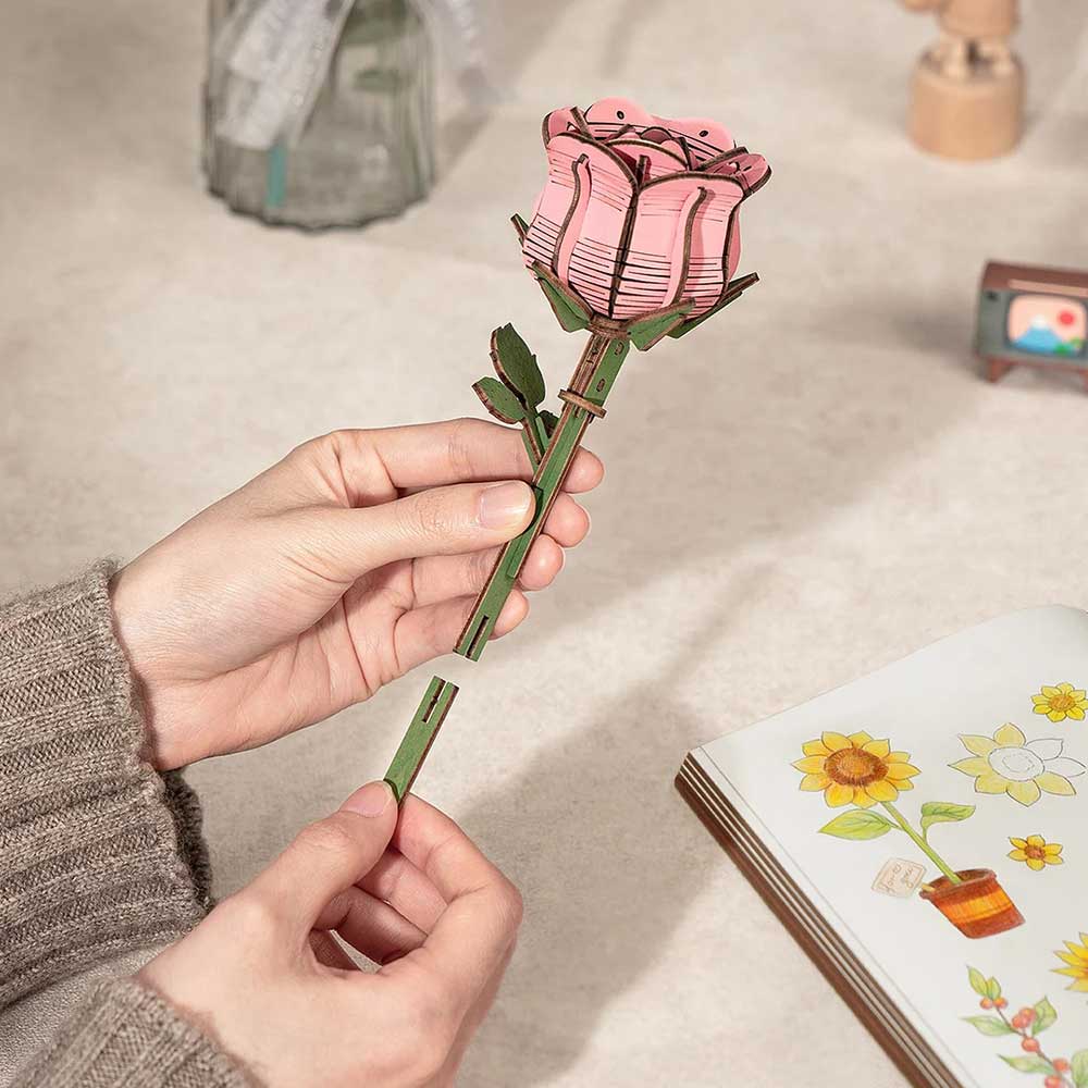 Pink Rose 3D Wood Puzzle Kit