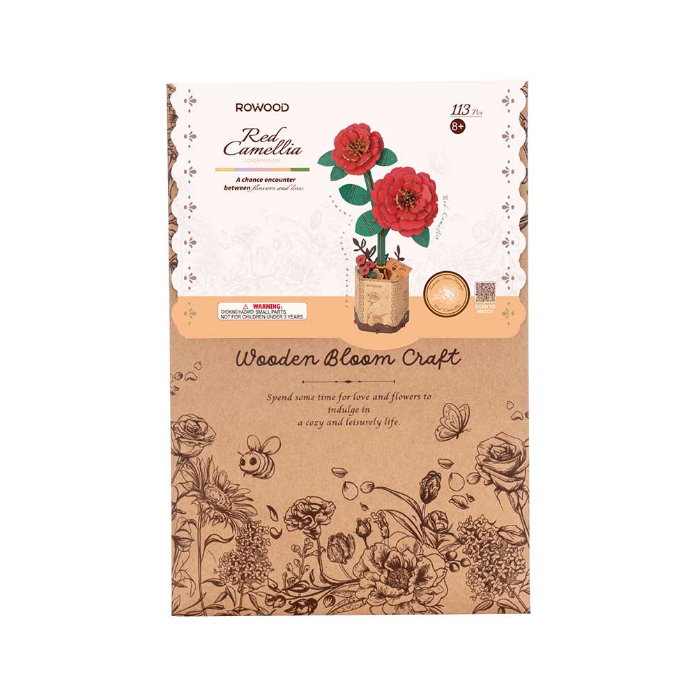 Red Camellia 3D Wood Puzzle Kit