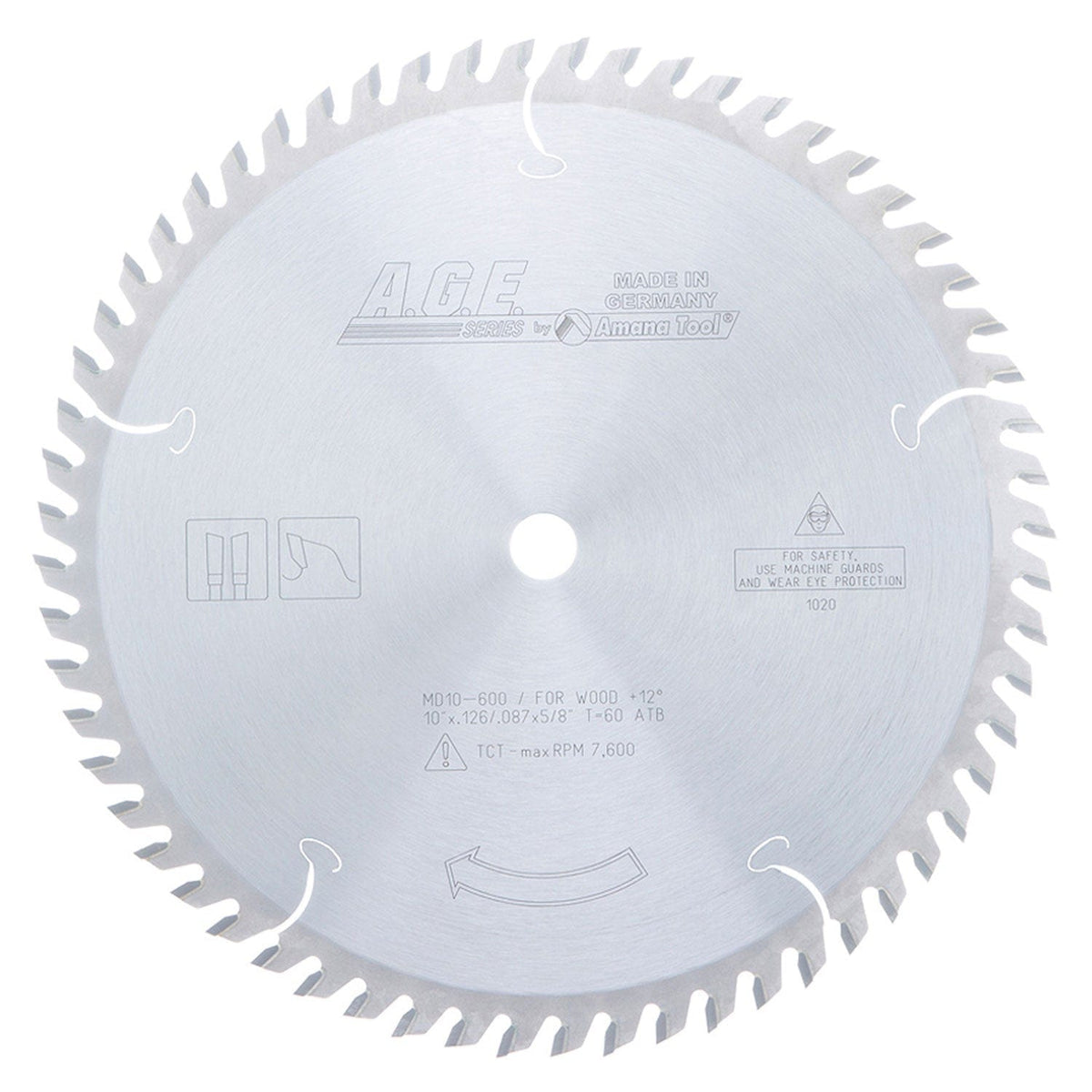 10" x 60T Carbide Tipped, Cut-Off and Crosscut Blade, 12 Deg., 5/8" Bore, ATB