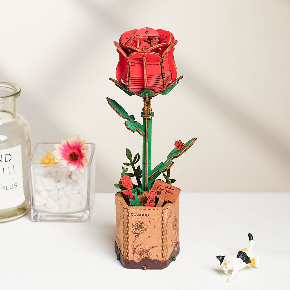 Red Rose 3D Wood Puzzle Kit