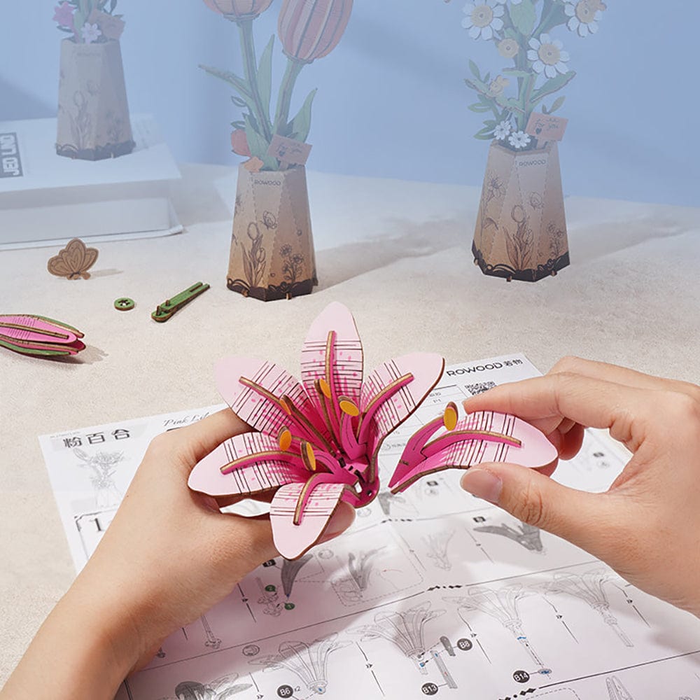 Pink Lily 3D Wood Puzzle Kit