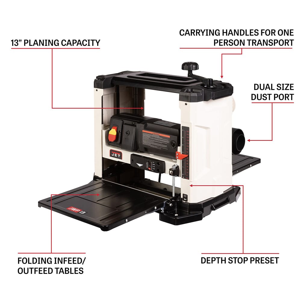 13" Benchtop Wood Planer 3-Knife Cutterhead - JWP-13BTK - 2HP - 120V