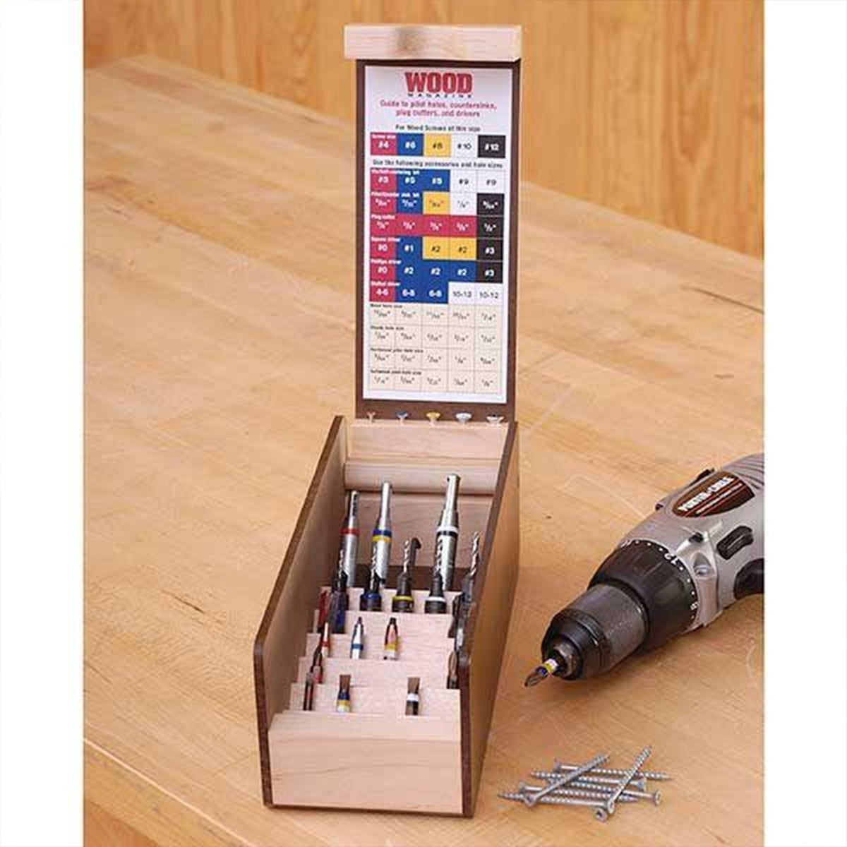 Downloadable Woodworking Project Plan to Build Multi Drill/Driver Organizer
