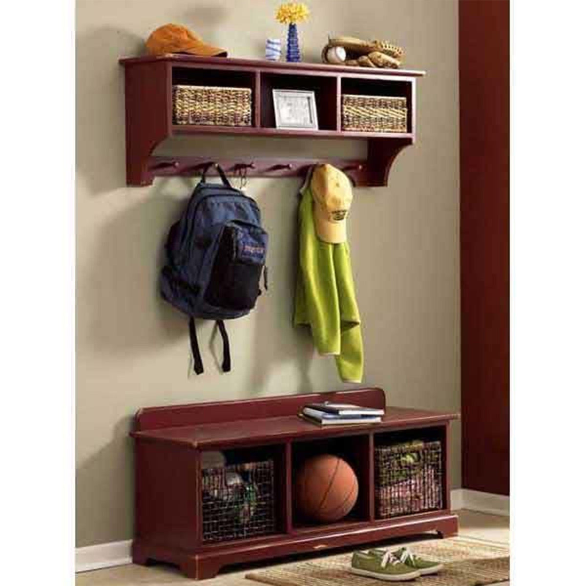 Downloadable Woodworking Project Plan to Build Entry-Area Storage Bench & Wall Shelf