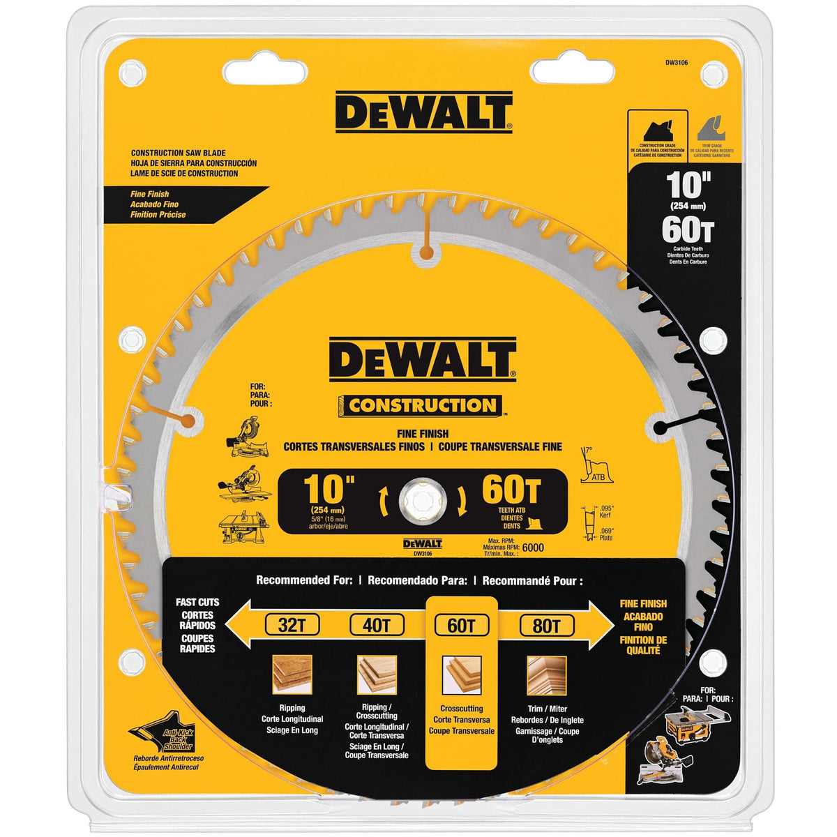 Circular Saw Blade - Construction - Fine Finish - 10" x 60 Tooth