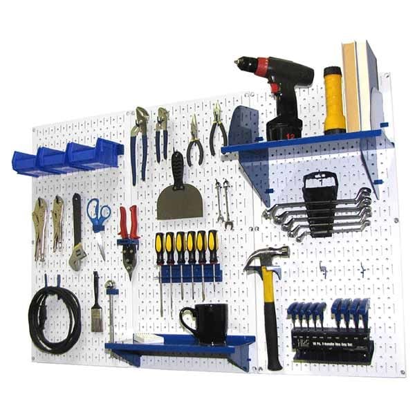 4' Metal Pegboard Standard Tool Storage Kit - White Toolboard & Blue Accessories