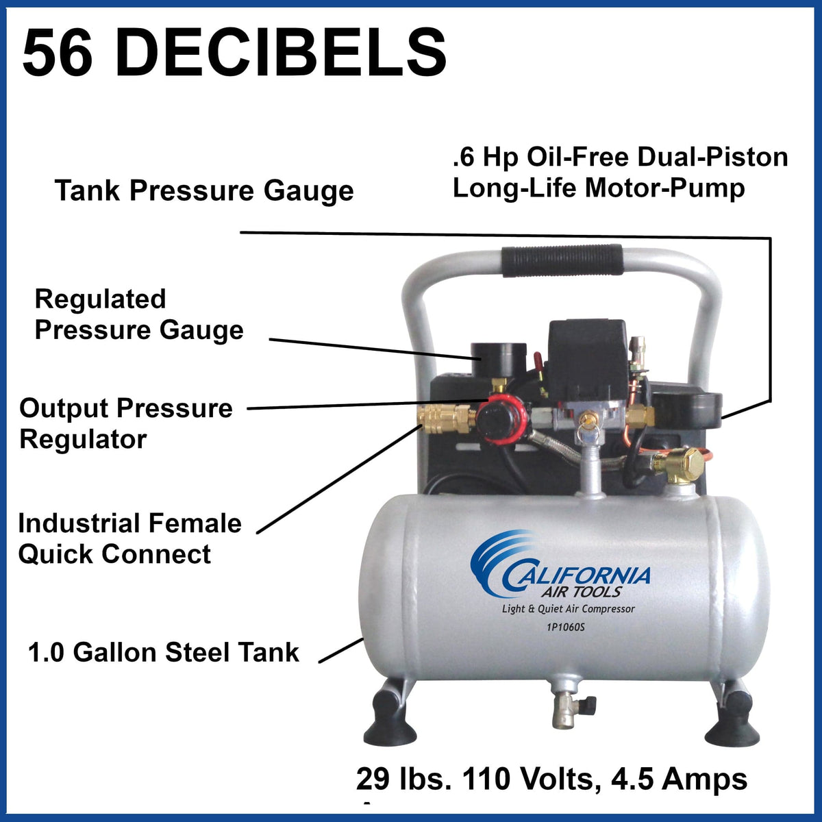 Portable Steel Tank Air Compressor 0.6 HP 1 Gallon