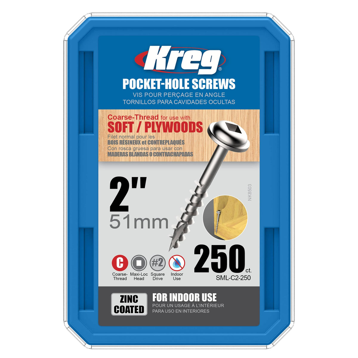 Pocket Hole Screw - #8 Coarse - Square Drive - Washer Head - Zinc