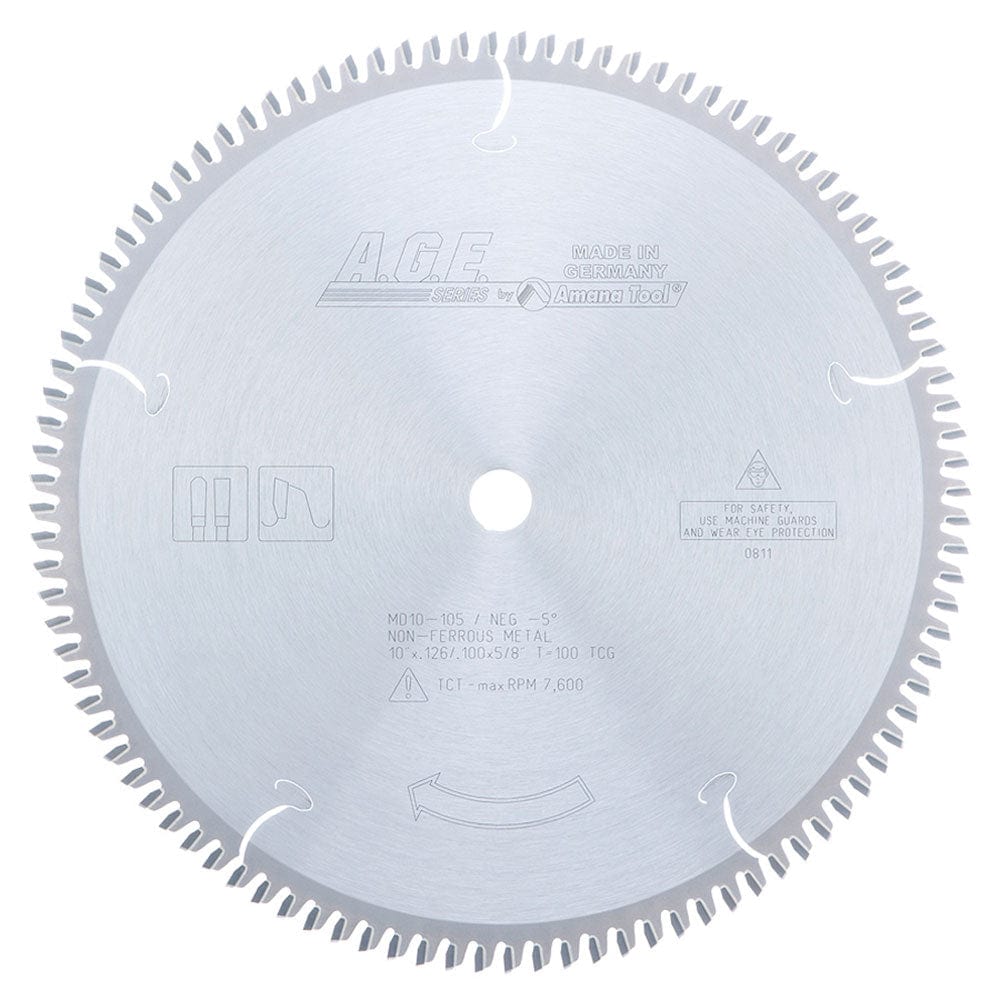 10" X 100T Non-Ferrous Blade, -5 Degree 5/8" Bore, TCG