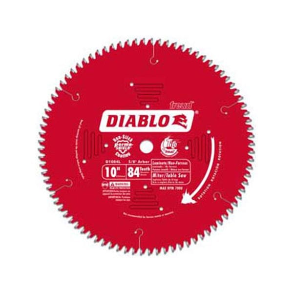 D1084L Diablo Laminate/Flooring Blade - Sliding Miter, 10" diameter, 5/8" arbor, 84 teeth TCG