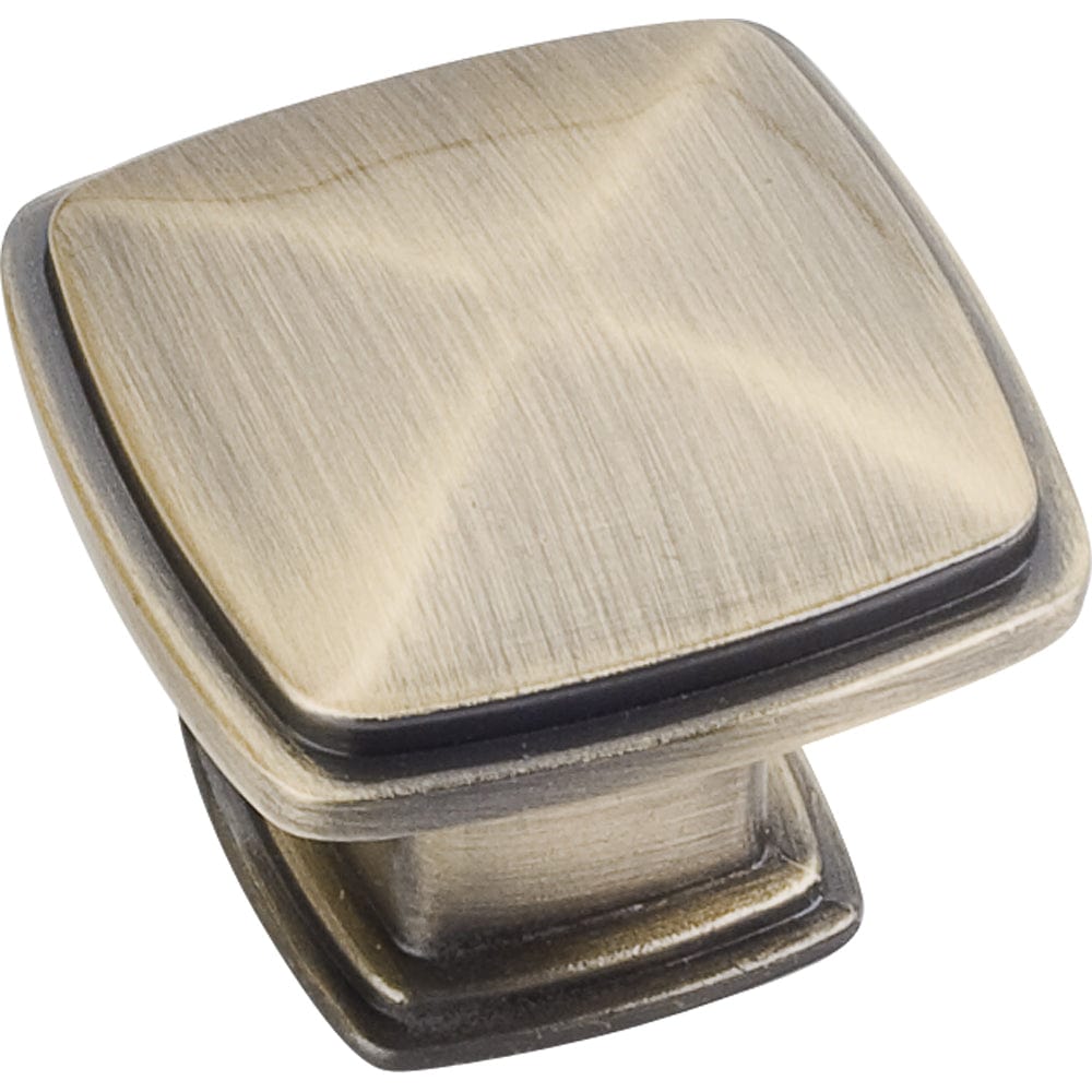 Milan 1 Plain Square Knob, 1-3/16" O.L.,, Brushed Antique Brass