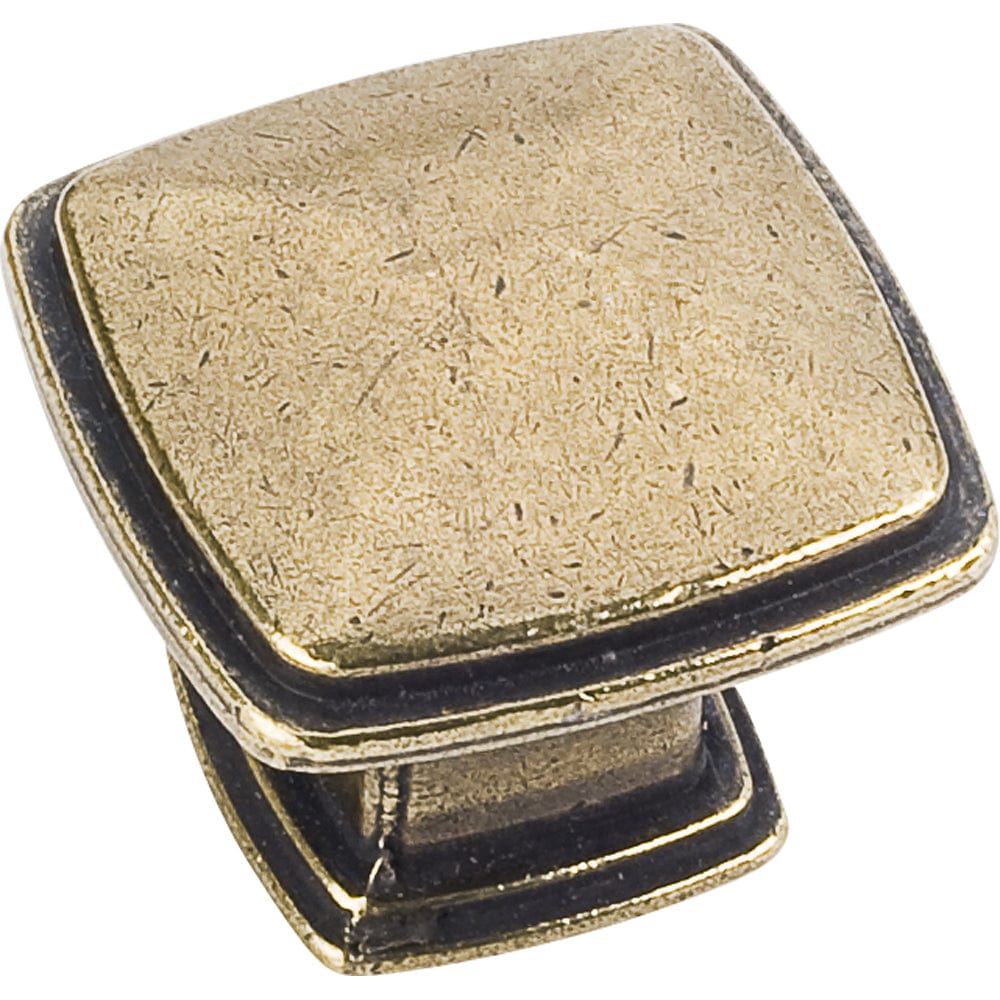 Milan 1 Plain Square Knob, 1-3/16" O.L.,, Distressed Antique Brass