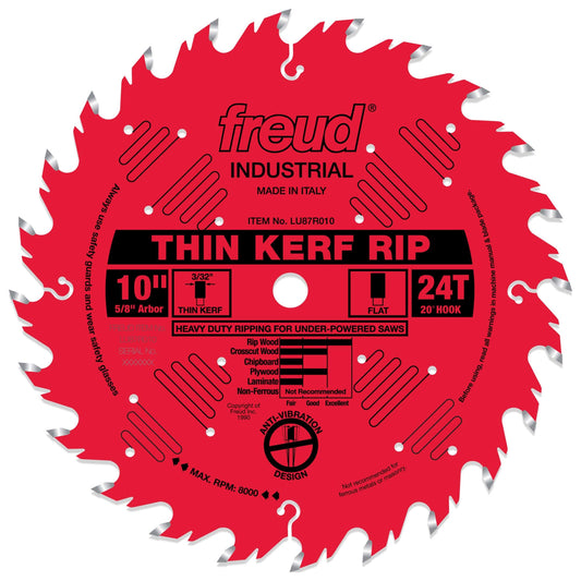 LU87R010 Circular Saw Blade 10" x 5/8" Bore x 24 Tooth Flat Top Thin Kerf