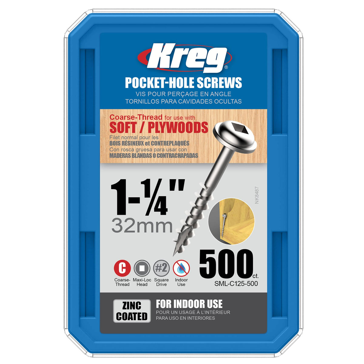 Pocket Hole Screw - #8 Coarse - Square Drive - Washer Head - Zinc