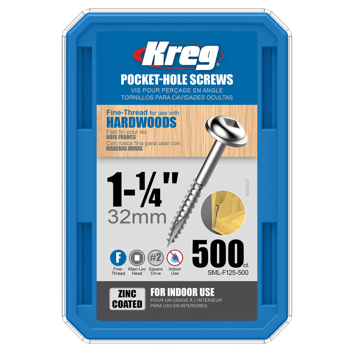 Pocket Hole Screw - #7 Fine - Square Drive - Washer Head - Zinc