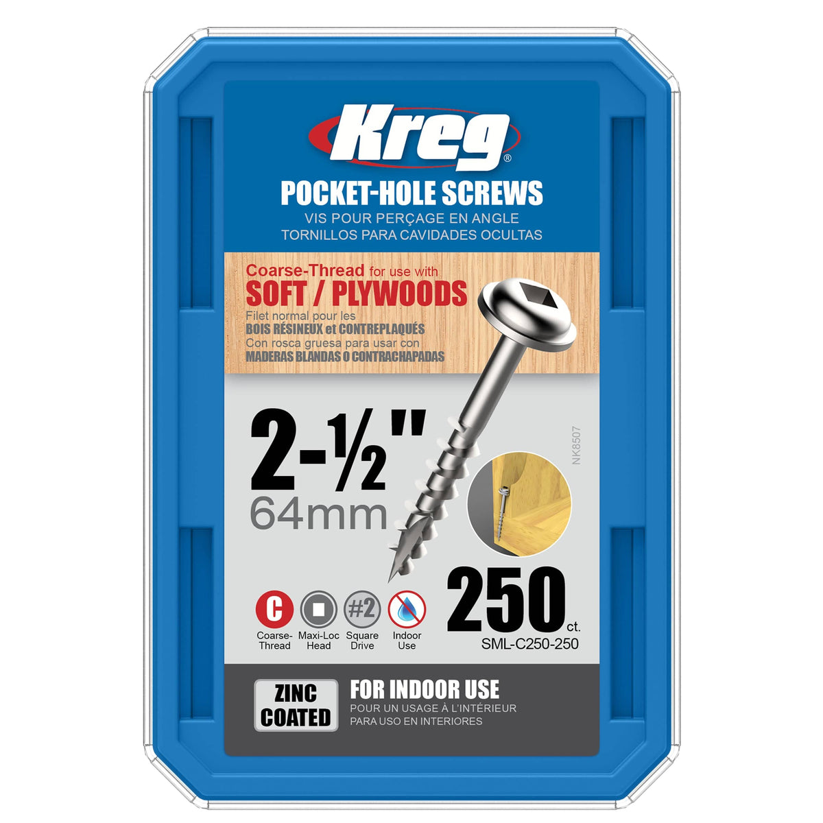 Pocket Hole Screw - #8 Coarse - Square Drive - Washer Head - Zinc