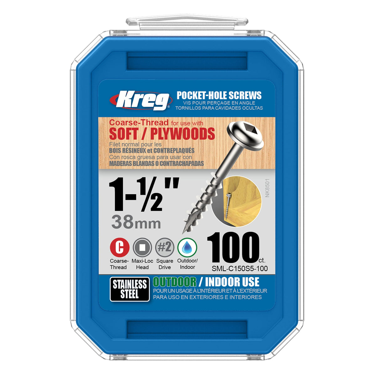Pocket Hole Screw - Coarse - Square Drive - 305 Stainless Steel