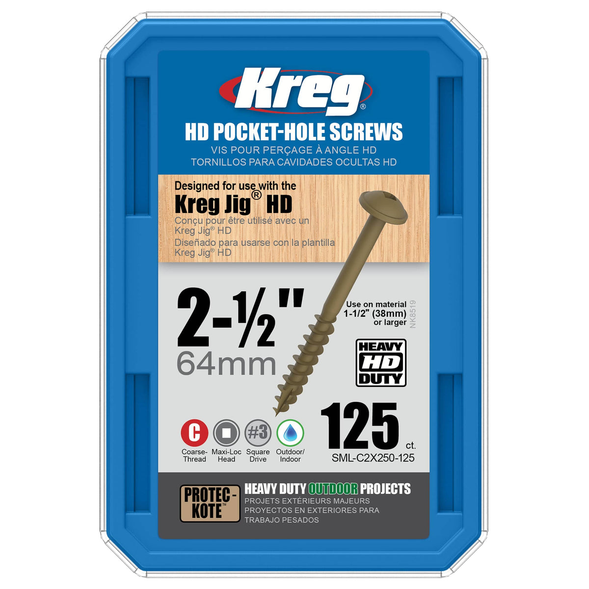 HD Pocket Hole Screw - #14 x 2-1/2" Coarse - Square Drive - Washer Head