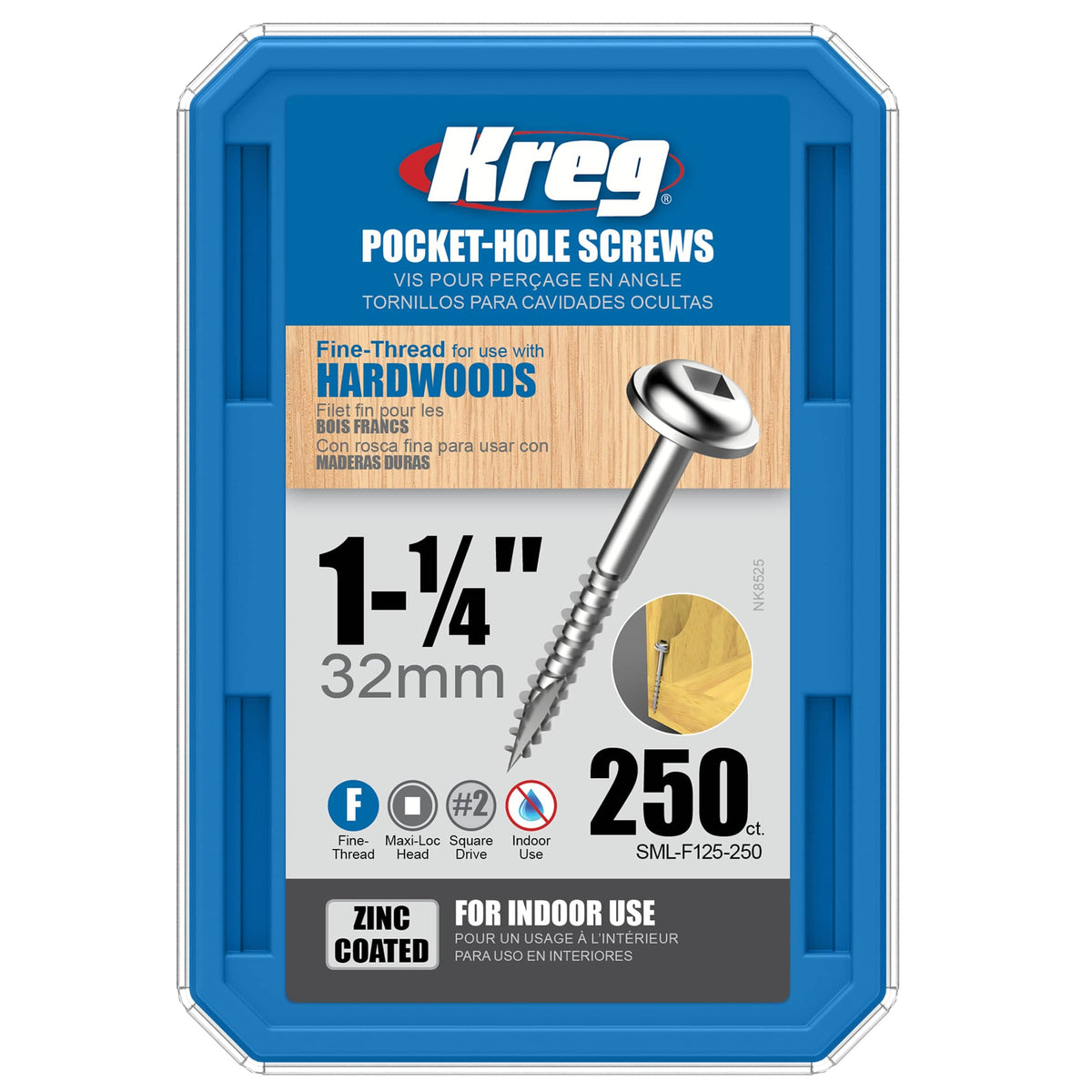 Pocket Hole Screw - #7 Fine - Square Drive - Washer Head - Zinc