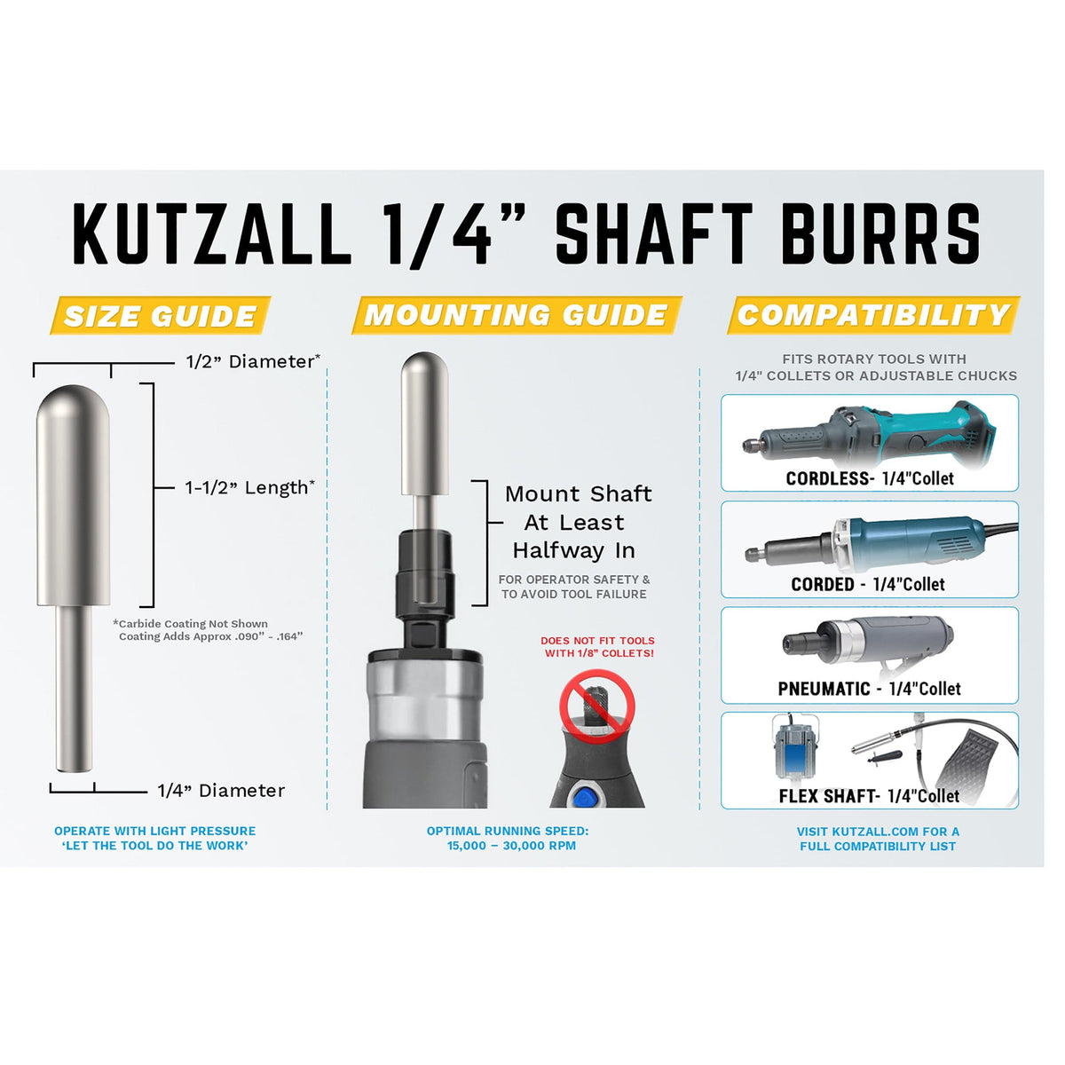 Original Ball Nose Burr, 1/8" Shaft, Coarse (1/4" x 1/2")