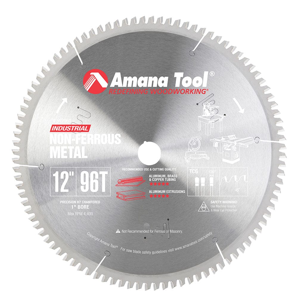 12" X 96T Non Ferrous Blade, -6 Degree 1" Bore, TCG