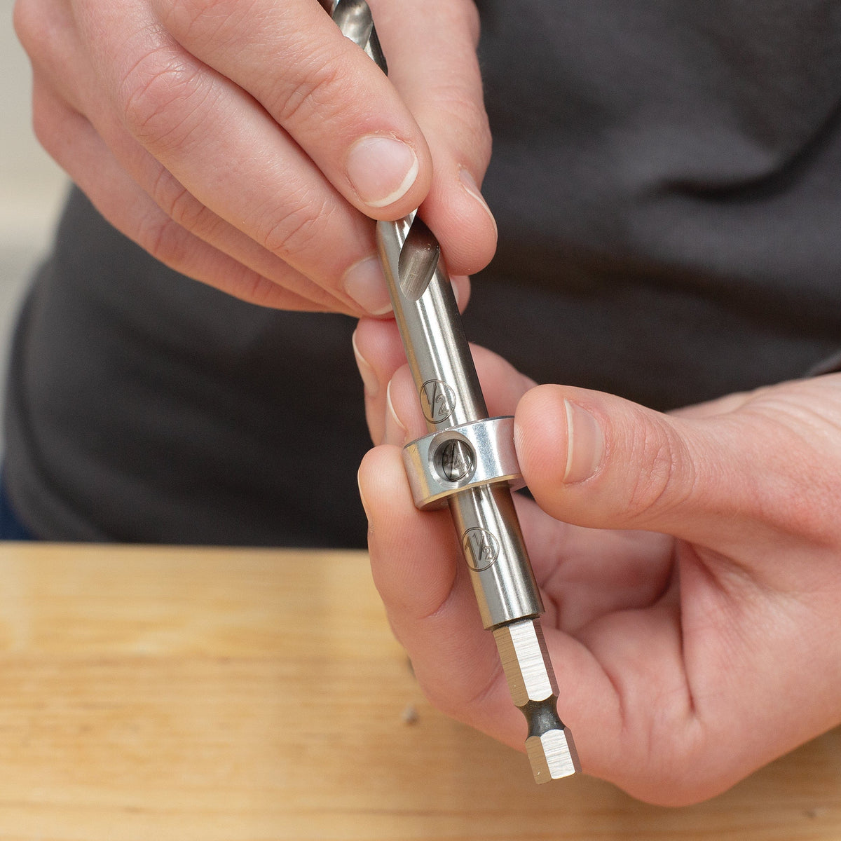 Easy-Set Pocket-Hole Drill Bit With Stop Collar And Hex Gauge