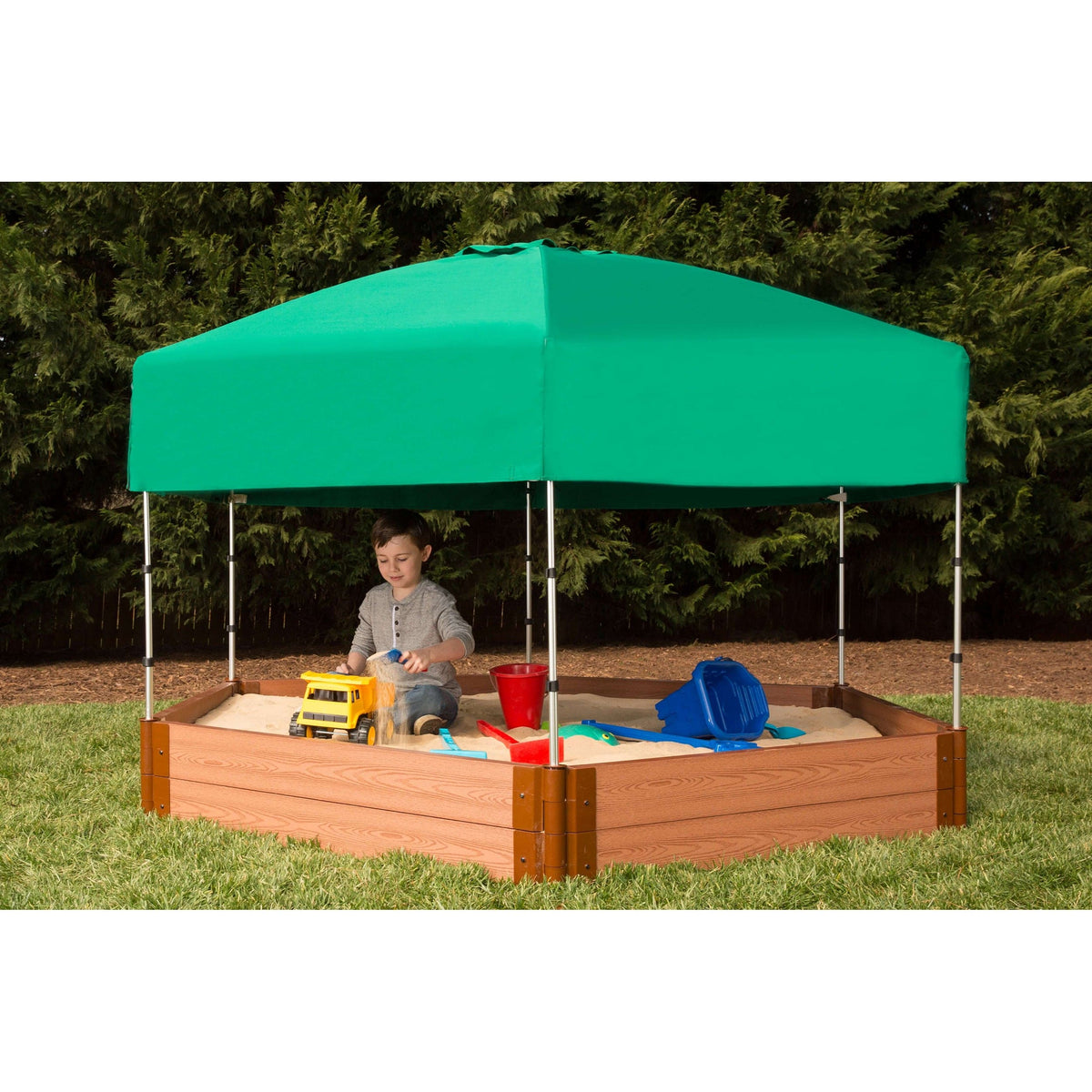 Classic Sienna 7' x  8' x 11" Composite Hexagon Sandbox Kit with Telescoping Canopy/Cover - 2" profile